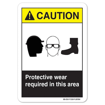 Signmission ANSI Sign, Protective Wear Required In This Area, Eye Head Foot, 7in X 5in, 5" H, 7" W, Landscape OS-CS-D-57-L-19784